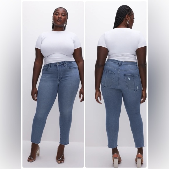 Good American Denim - Good American Good Legs straight jeans Raw Hem High Rise Medium light blue wash